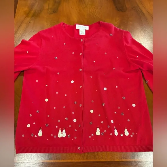 Susan Bristol Vibrant Red snowmen sweater, size L - Picture 8 of 11